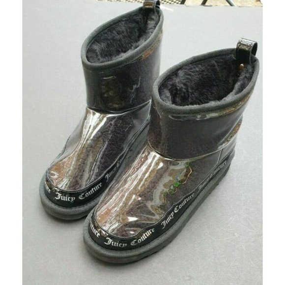 JUICY COUTURE SIZE 8 BOOTIE BOOTS BLACK KLASH CLEAR LOGO - Picture 11 of 12